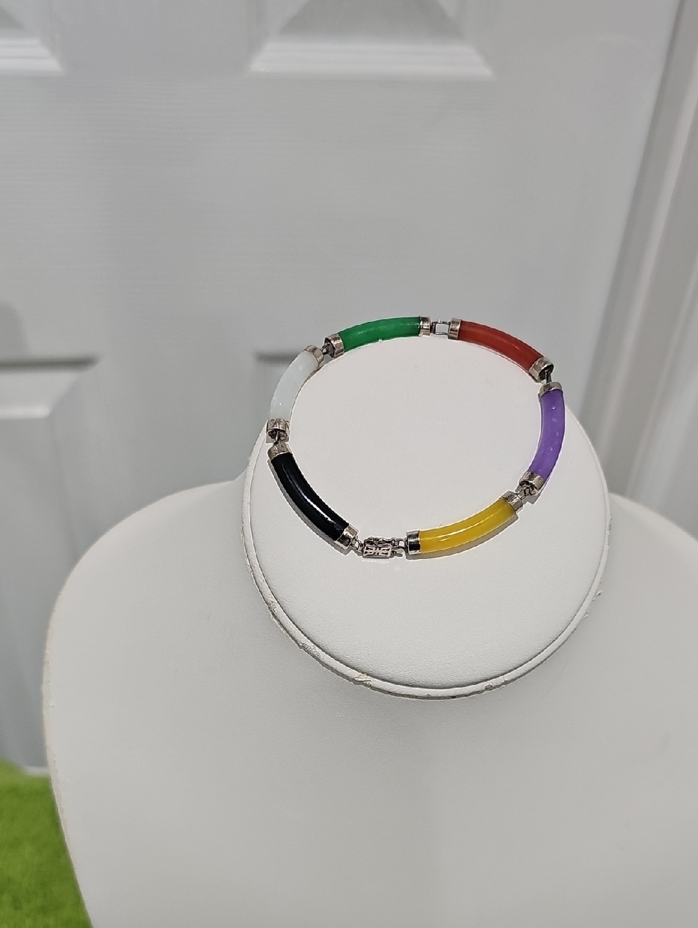 Sterling Silver Multi-Color Jade Gemstone Bracelet
